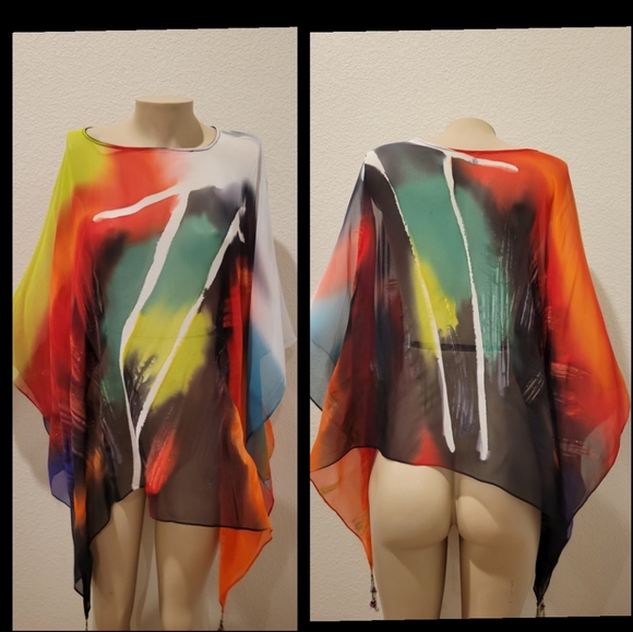 Sheer brilliant gold artful beads pullover cape shawl osfm - Picture 2 of 9